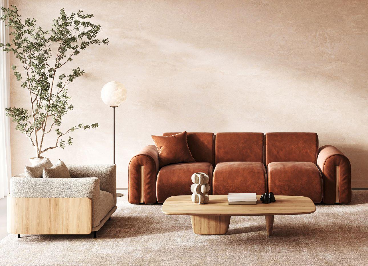 Καναπές σε απόχρωση terracota brown/ Φωτογραφία: Shutterstock 