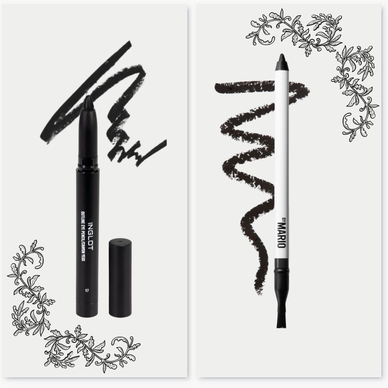 (από αριστερά) Outline Eye Pencil, απόχρωση 97, Inglot  Master Pigment Pro® Pencil, απόχρωση Super Black, Makeup by Mario 