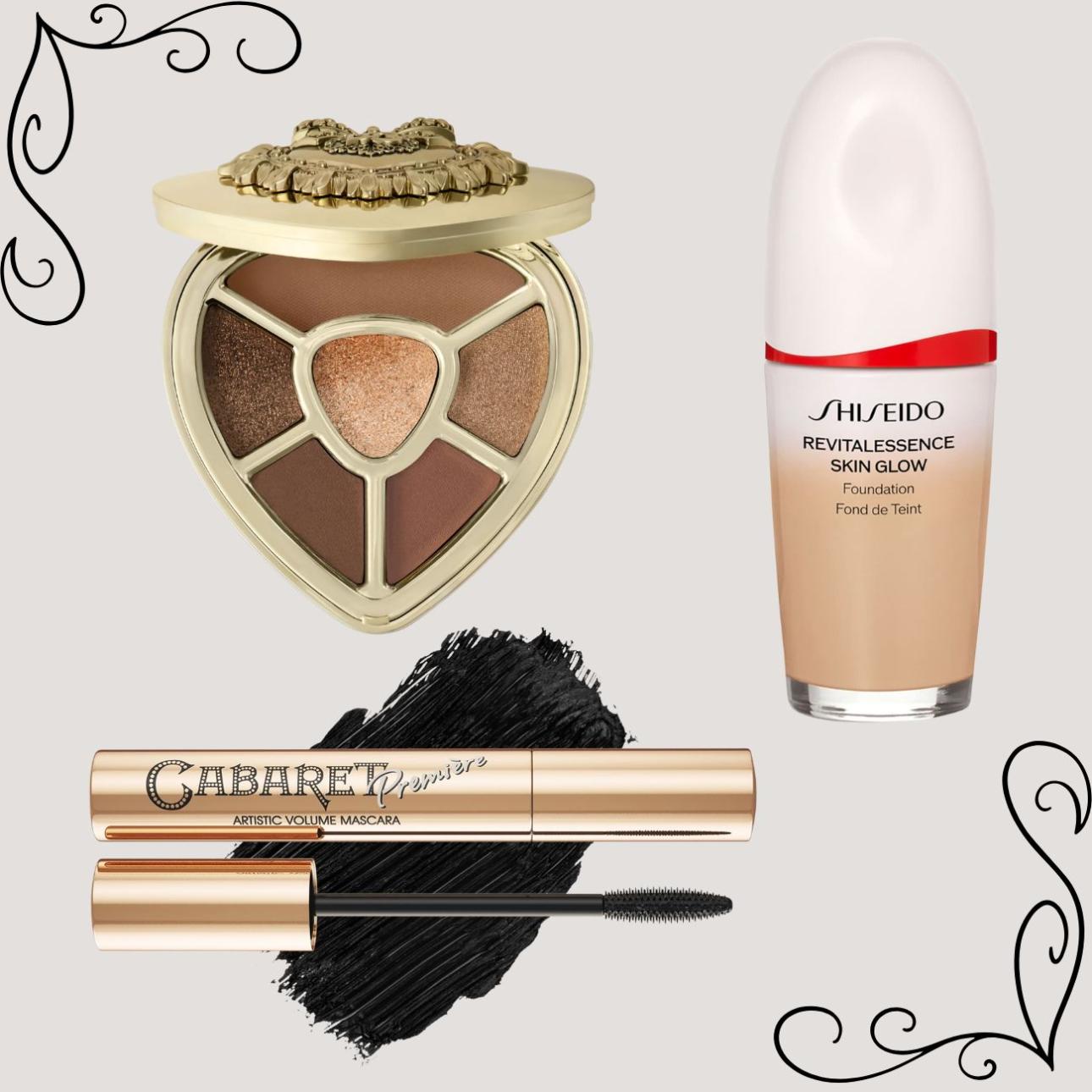  Από πάνω αριστερά: Παλέτα σκιών Dolce &amp; Gabbana, Foundation Shiseido, Mascara Vivienne Sabó