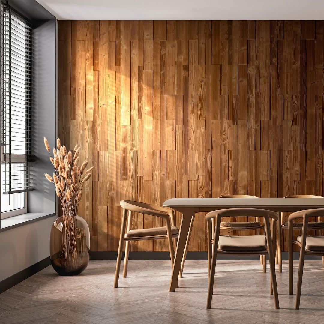 Τοίχος τραπεζαρίας με επένδυση ξύλου/ Φωτογραφία: Instagram/ @woodenwalldesign