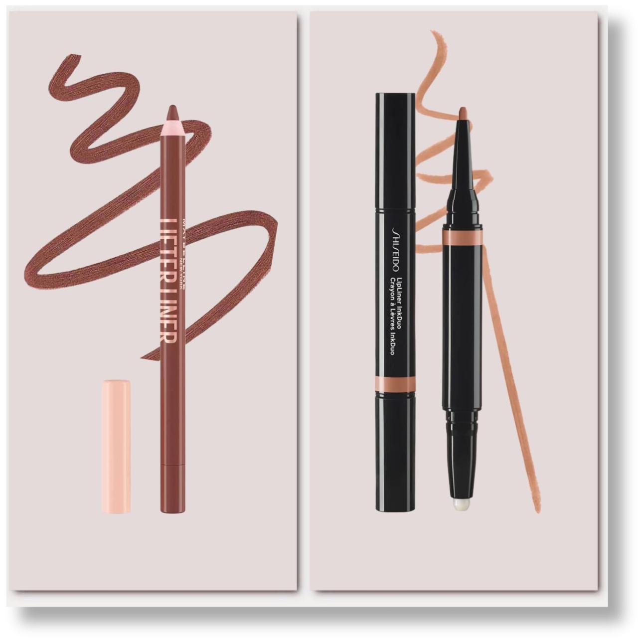   Από αριστερά: Lifter Liner in Let’s Bounce, Maybelline LipLiner InkDuo in 02 Beige, Shiseido