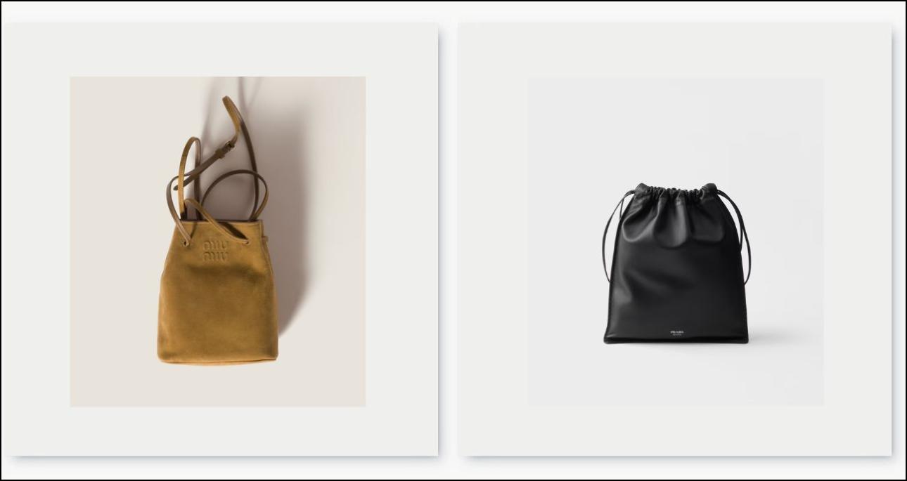 Καστόρινη τσάντα, €970, Miu Miu, miumiu.com και μαύρο δερμάτινο πουγκί, €1.100, Prada, prada.com