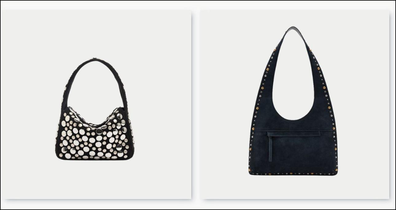 Από αριστερά: Μαύρη τσάντα με τρουκς, €2.560, Khaite, luisaviaroma.com και μπλε σκούρο τσάντα με τρουκς, €69,99, Mango, shop.mango.com