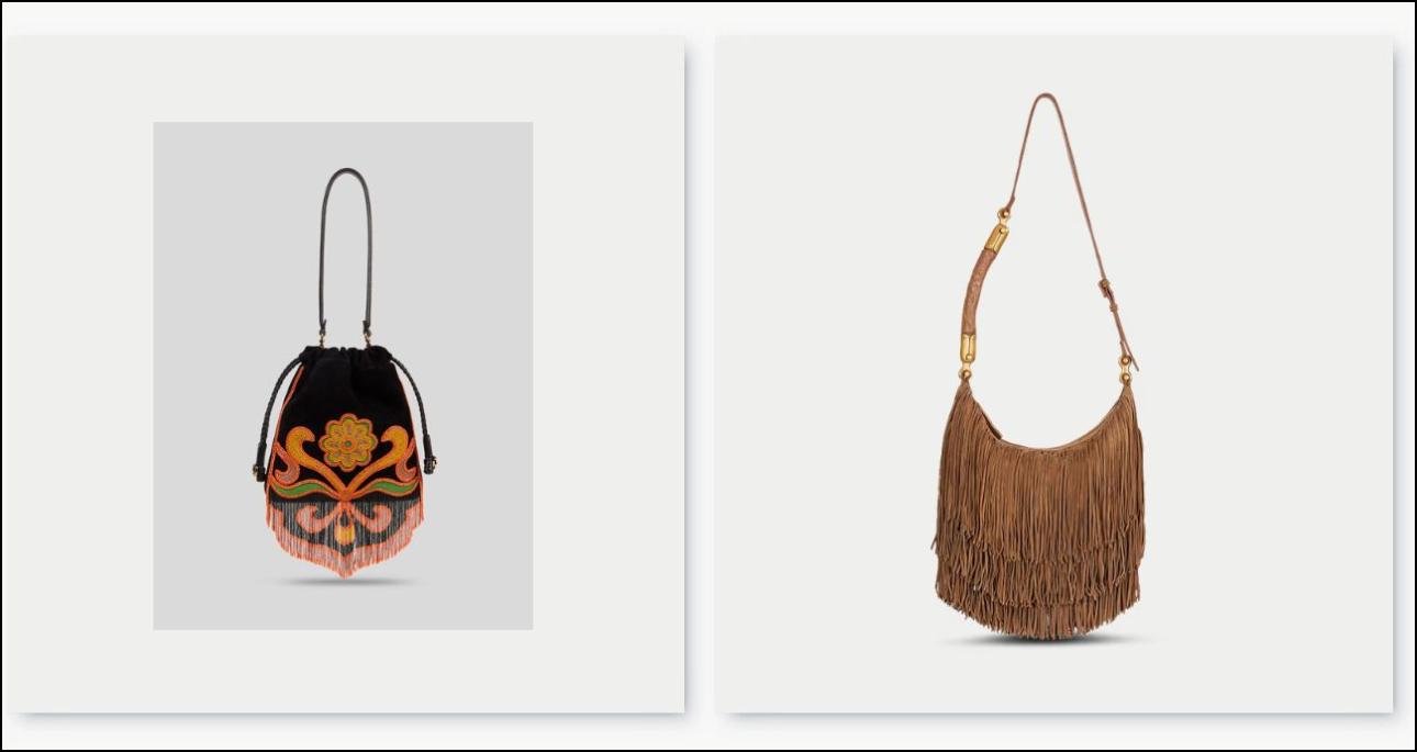 Suede τσάντα με χάντρες, €1.390, Etro, etro.com και καστόρινη τσάντα, €2.950, Balmain, gr.balmain.com