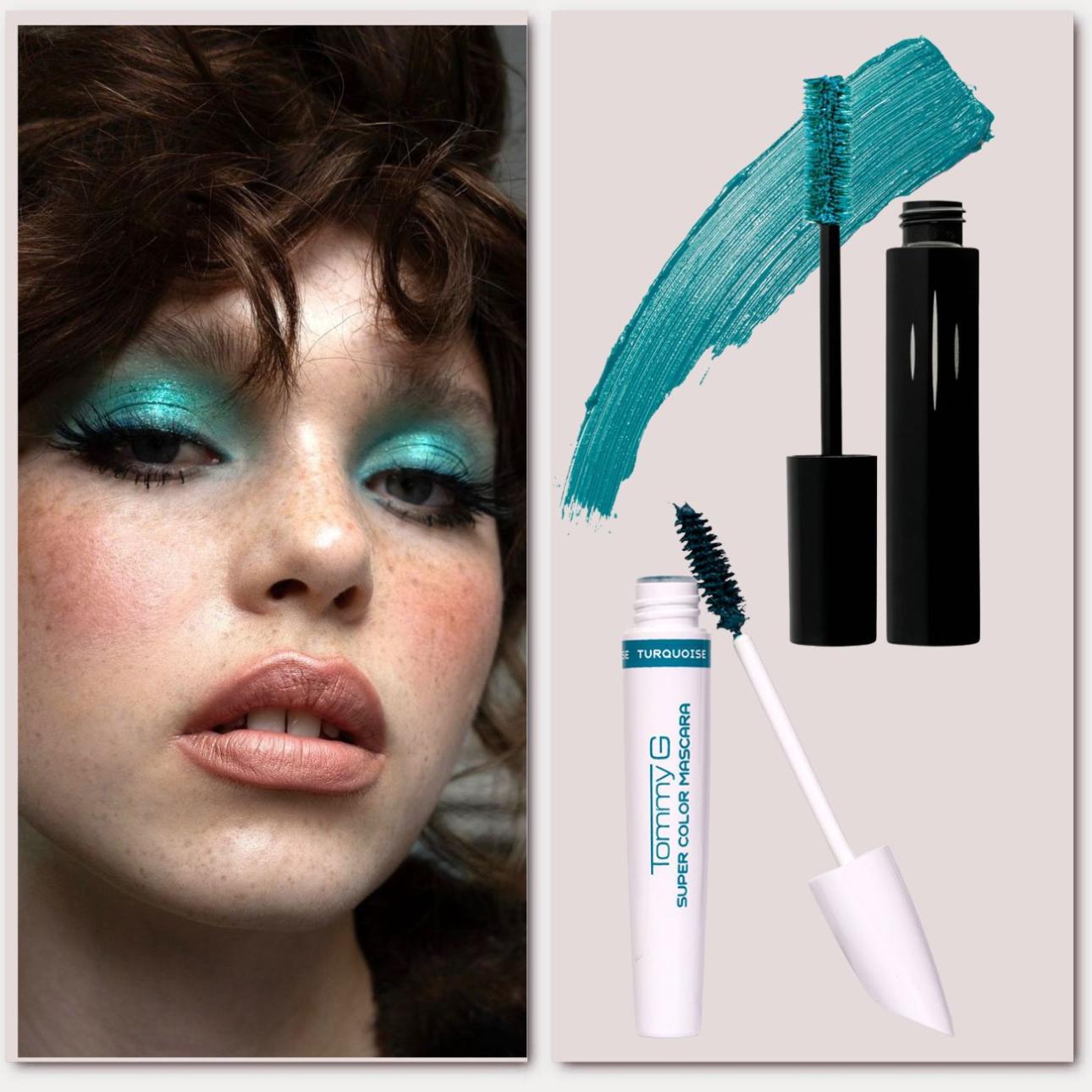 Από πάνω: Magna Lash + Fibers Mascara in 04 Azure, Radiant Professional Super Color Mascara in Turquoise, Tommy GPhoto credit: @adrianswiderski Instagram