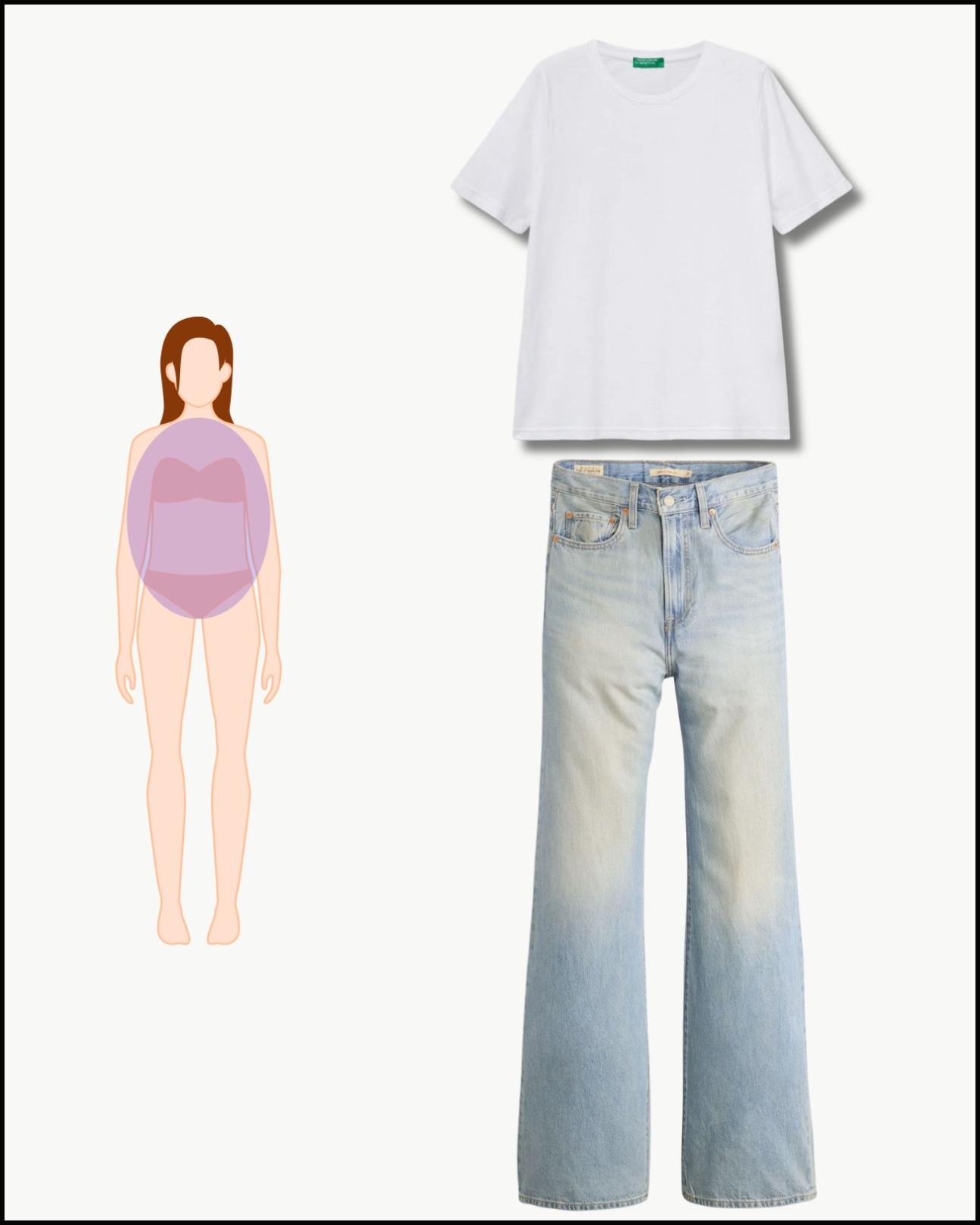 Κλασικό T-shirt, €19,99, Benetton, gr.benetton.com και wide leg τζιν, €150, Levi's, levi.gr