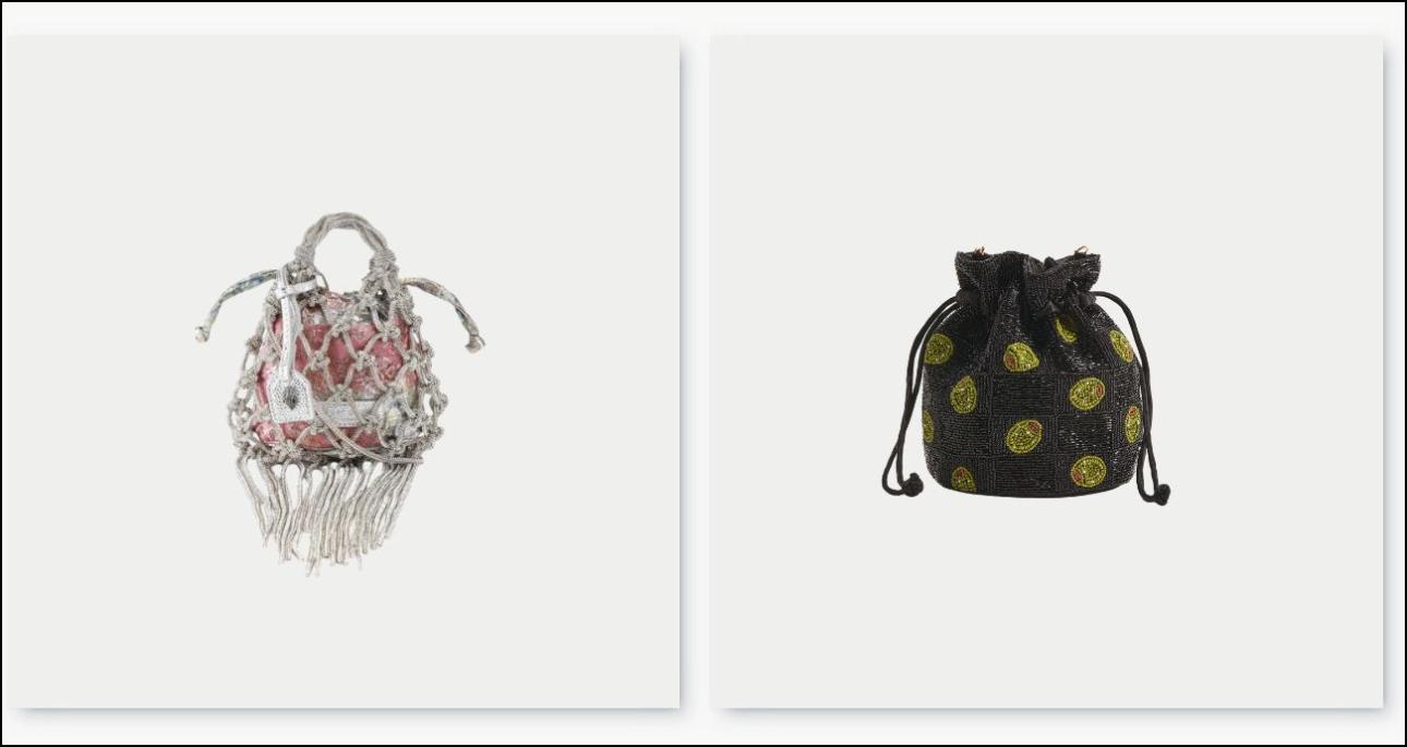 Από αριστερά: Τσάντακι macrame, €188, Kurt Geiger, atticadps.gr και τσαντάκι με χάντρες, €49,99, H&amp;M, www2.hm.com