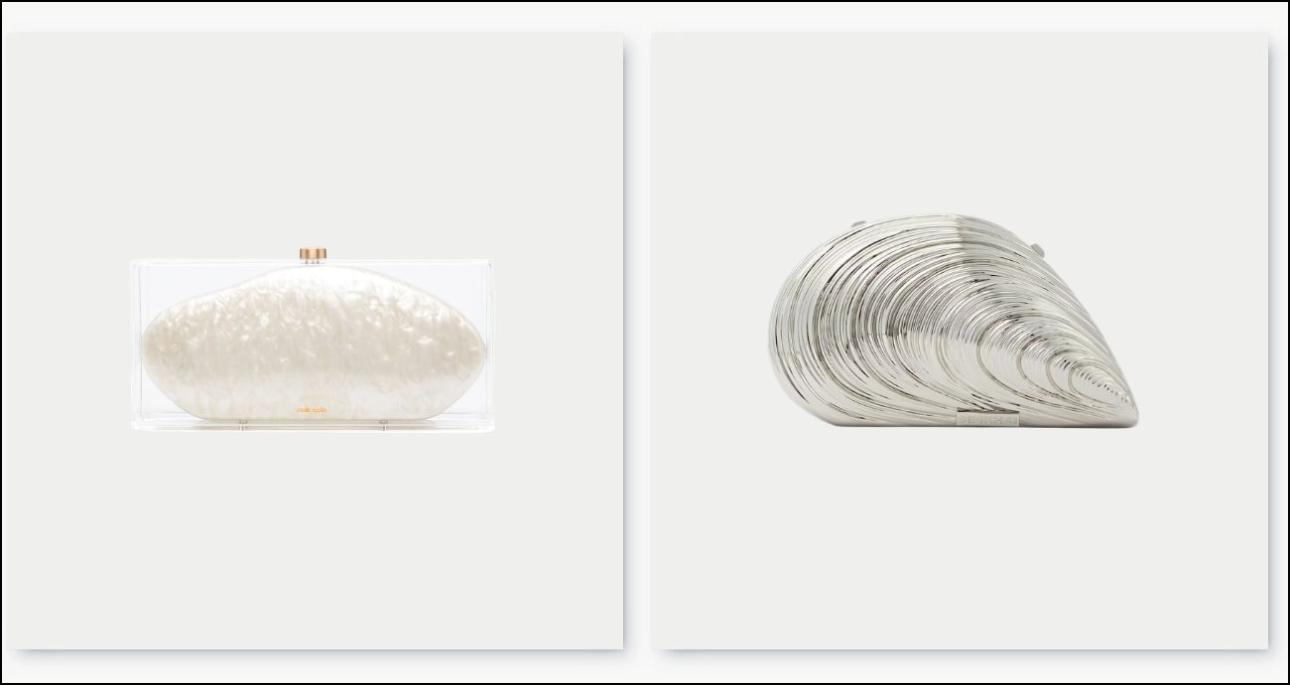 Απο αριστερά: Clutch, €565, Cult Gaia, farfetch.com και ασημένιο clutch, €525, Simkhai, mytheresa.com