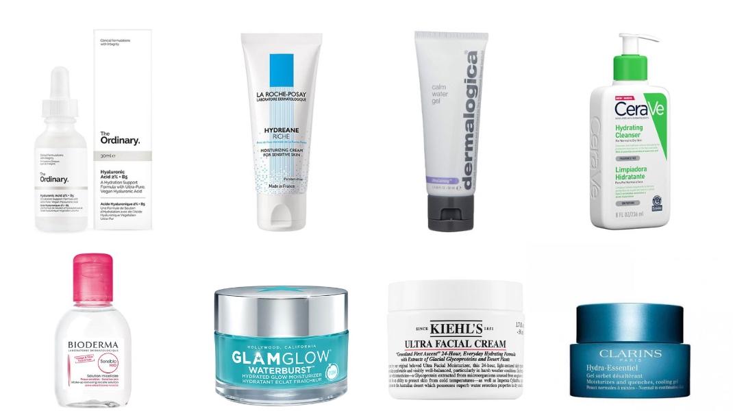 The Ordinary Hyaluronic Acid 2% + B5La Roche-Posay Hydreane RicheDermalogica Calm Water GelCeraVe Hydrating CleanserBioderma Sensibio H2o Make-up Removing Micelle SolutionGLAMGLOW Waterburst Hydrated Glow MoisturiserKiehl's Ultra Facial Oil-Free Gel CreamClarins Hydra-Essentiel Cooling Gel: Normal-Combination Skin