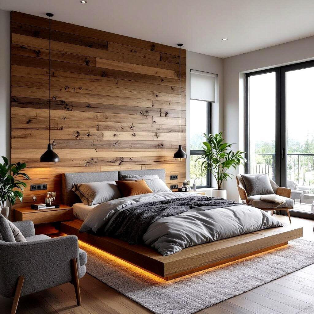 Τοίχος κρεβατοκάμαρας με επένδυση ξύλου/ Φωτογραφία: Instagram/ @homedesignsai