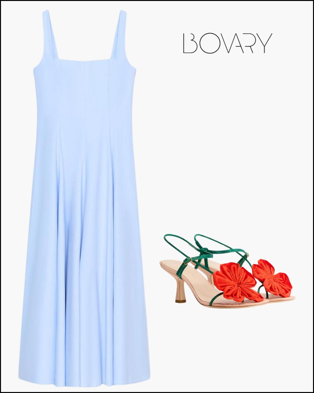 Φόρεμα με κουφόπιετες, €35,95, Zara, zara.com και πέδιλα, €365, Loeffler Randall, zalando.gr