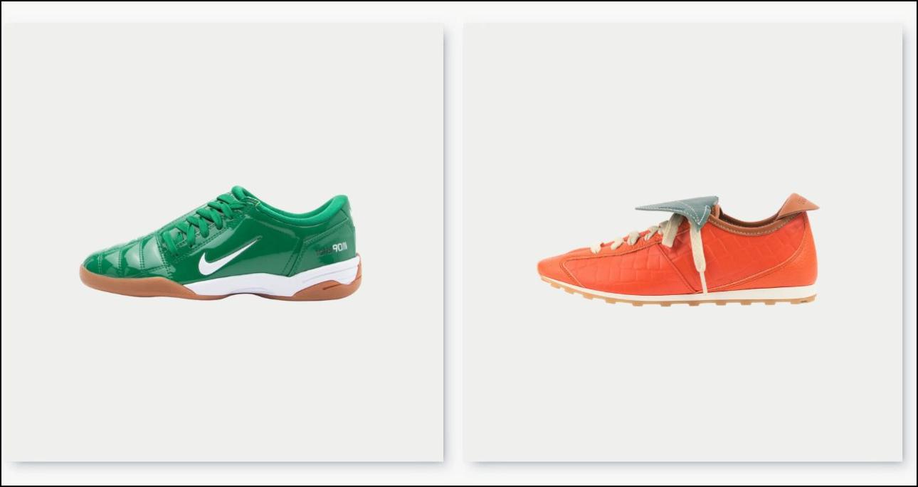 Πράσινα sneaker Νικε Τ90, €60, zalando.gr και πορτοκαλί sneaker The Tennis Jacquemus, €390, jacquemus.com