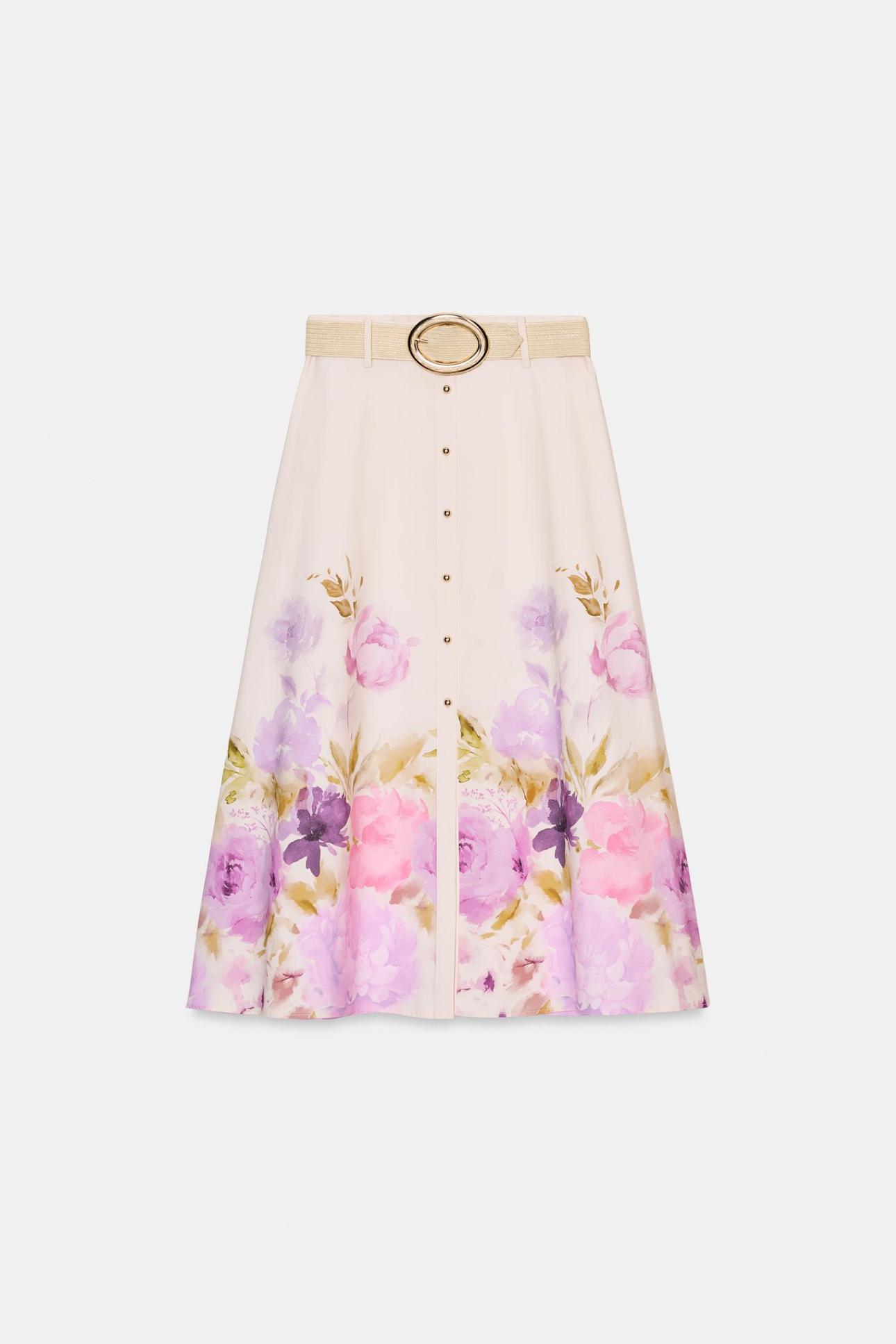  Μίντι φούστα με λουλούδια και ζώνη/Φωτογραφία: Zara 