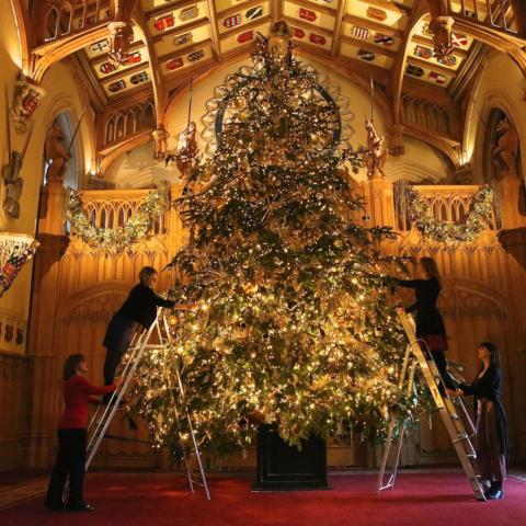 Διακοσμητές στολίζουν το χριστουγεννιάτικο δέντρο στο Κάστρο του Ουίνδσορ