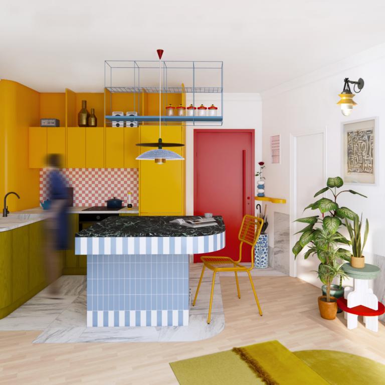 To πολύχρωμα διαμέρισμα με την υπογραφή των Oikonomakis Siampakoulis Architects